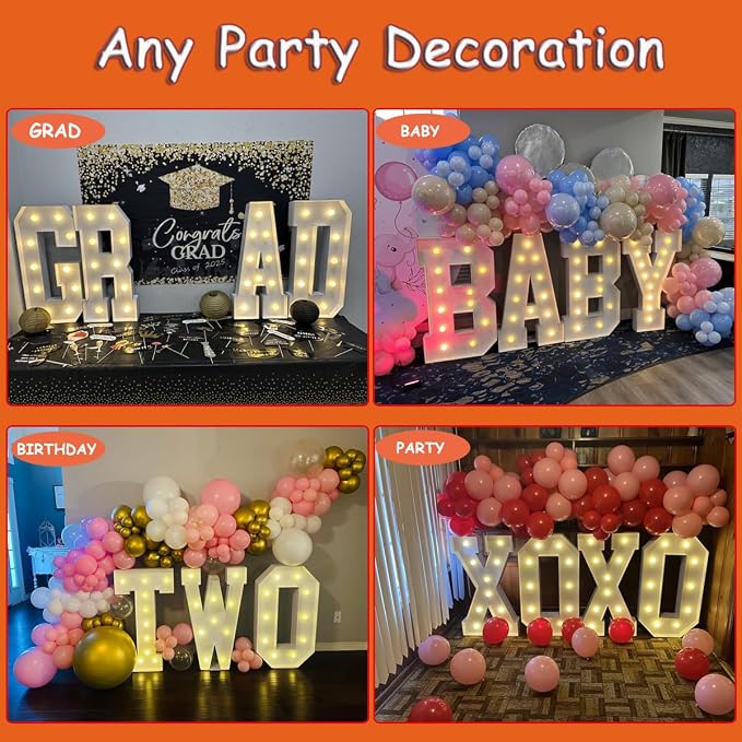 3FT Marquee Light Up Letters, Large Marquee Letters, Mosaic Balloon Frame - Image 7