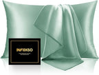INFIIXSO Mulberry Silk Pillowcase for Hair and Skin, Silk Pillow Cases Queen Size Set of 2 with Hidden Zipper 20x30 Inches, Smooth and Soft Cooling Pillow Cases for Hot Sleepers(Mint Green, 2 Pack)