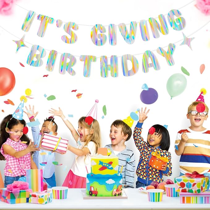 Iridescent It's Giving Birthday Banner, Pre-Strung Fun Birthday Decorations - Image 6