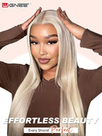 WIGNEE 13x6 Synthetic Lace Front Wig 28" Ash Blonde Wig Pre-Plucked Handmade Lace Front Wigs with Kanekalon Futura Hair Voluminous Long Straight Synthetic Wigs for Daily Party Use