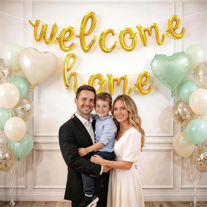 Welcome Home Balloons Green Gold, 16Inch Welcome Home Foil Banner - Image 4