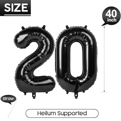 20 Balloon - Black Birthday Number Balloons, 40 Inch Decorations Men Women | - Image 5
