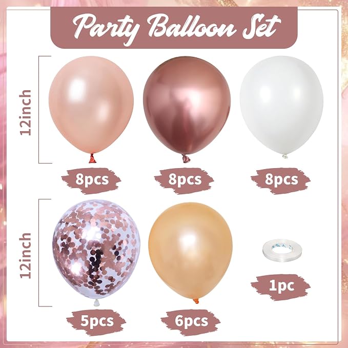 Rose Gold Balloons, 12Inch Metallic Pearl Rose Gold and White Balloons - Image 2