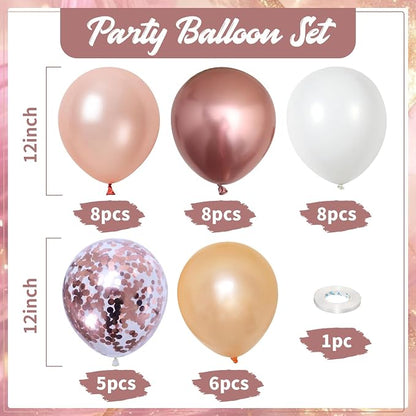 Rose Gold Balloons, 12Inch Metallic Pearl Rose Gold and White Balloons - Image 2