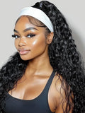 KLAIYI Human Hair Water Wave Curly Non Lace Front Wigs for Black Women, Deep Wave Glueless Wear and Go Half Wig, 30S Ready to Go Wig with Band, Beginner Friendly, 20Inch