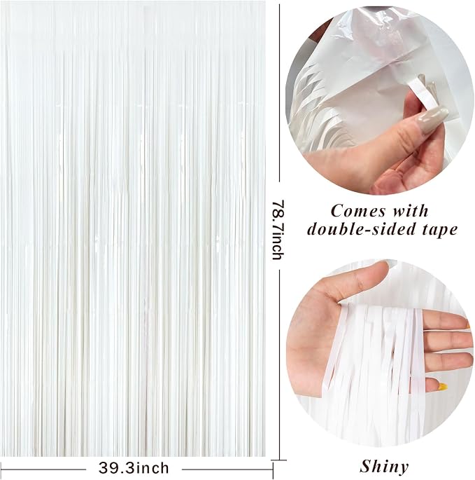 White Party Streamers Foil Fringe Backdrop Curtains Tinsel Streamers Birthday - Image 2