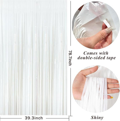 White Party Streamers Foil Fringe Backdrop Curtains Tinsel Streamers Birthday - Image 2