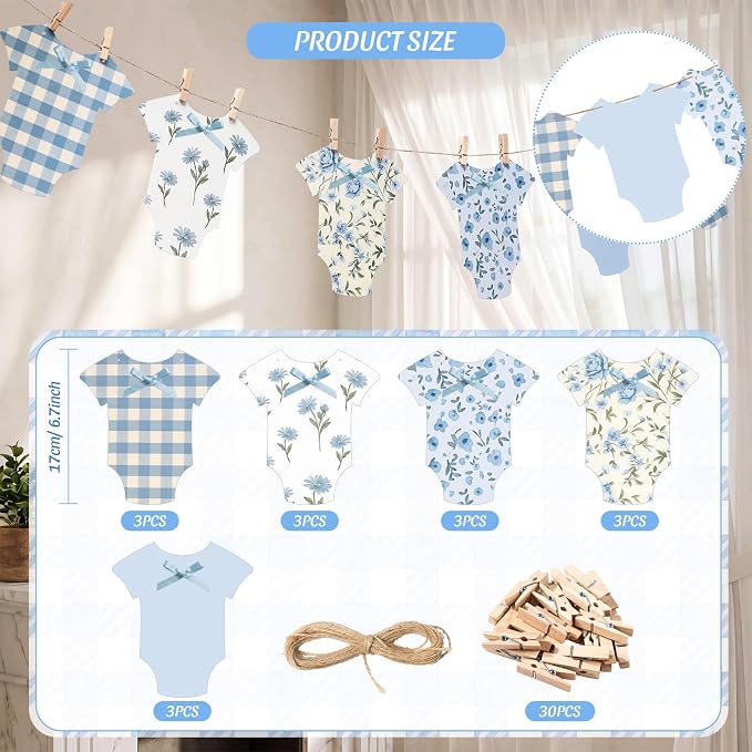 Frienda Baby in Bloom Paper Banner Baby Shower Blue Paper Bodysuit Dress - Image 2