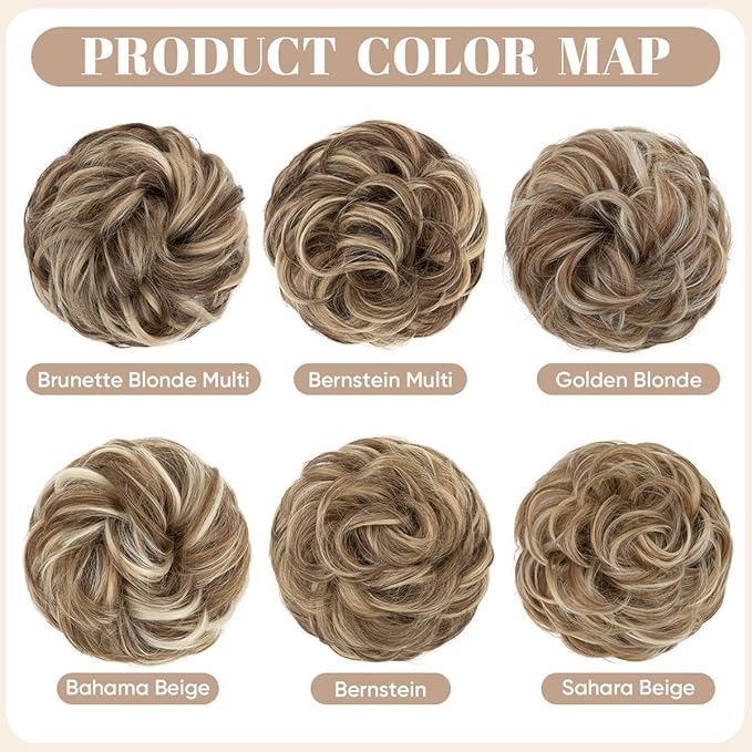 SARLA 2PCS Messy Hair Bun Hair Pieces Wavy Curly Synthetic Updo Fake Scrunchies Ponytail Extension for Women Golden Blonde
