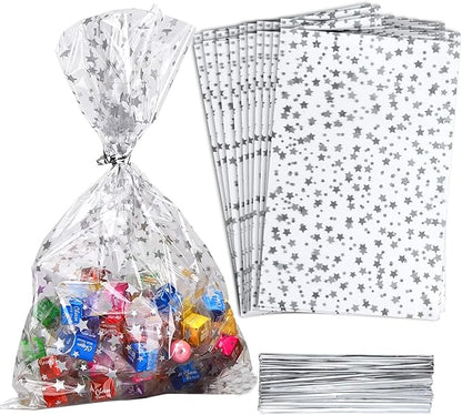 100 Pcs Star Printed 5"X 7" Gift Wrap Cello Cellophane Treat Bags Party Favor by COQOFA