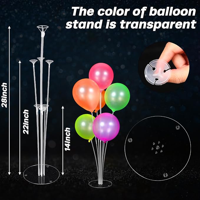 4 Set UV Neon Light up Glow in the Dark Balloon Stand Centerpiece Table - Image 3
