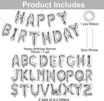 TONIFUL 65 Pcs 16 Inch Silver Happy Birthday Balloons and 2 Sets A-Z Foil - Image 2