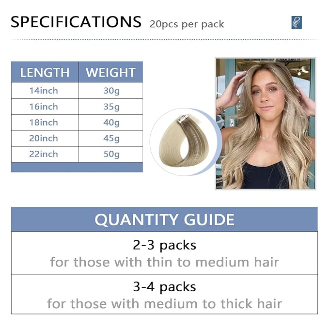 COOKAYU Invisi Edge Tape in Hair Extensions Human Hair, Ash Brown to Platinum Blonde 22Inch 20pcs 50g Straight Remy Seamless Injected Tape in extensions