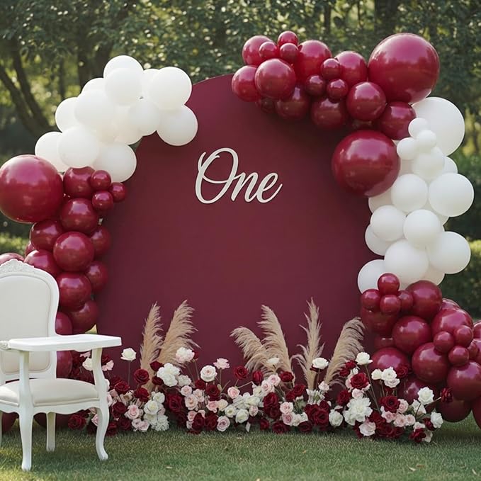 RUBFAC Burgundy Balloons Different Sizes Ruby Red Balloon Arch 129pcs | Latex - Image 7