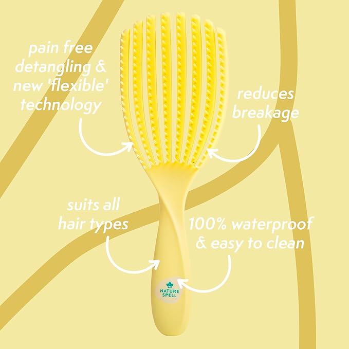 Nature Spell FlexiFlow Detangling Hair Brush, Flexible Strands for Gentle Brushing, Eliminates Knots & Reduces Breakage, Suitable for All Hair Types, Yellow