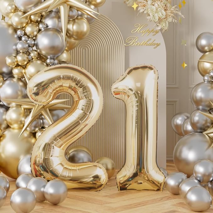 AULE 40 Inch Light Gold 21 Balloon Number Foil 0-9 Birthday Big Numbers | - Image 2