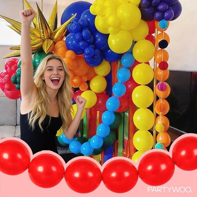 PartyWoo Rainbow Linking Balloons 100pcs 12 Inch Multicolor Link Balloons | - Image 2