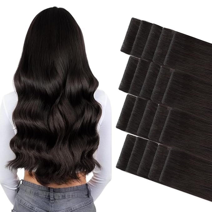 GOO GOO Invisi Edge Tape in Hair Extensions Human Hair, 2 Dark Brown 20pcs 10inch 30g, Virgin Remy Hair, Seamless Injected Tape, Natural Look