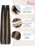 DOORES Invisi Edge Tape in Hair Extensions, Natural Black to Light Blonde 10 Injection Tape-ins with 10 Injection Tape-ins 50g 24 Inch, Injected Tape in Extensions Thick Ends