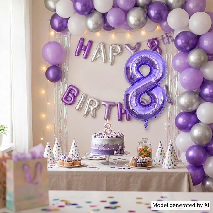Purple Number 8 Balloon 40 Inch, Giant Lavender Mylar Foil Number 8 - Image 2