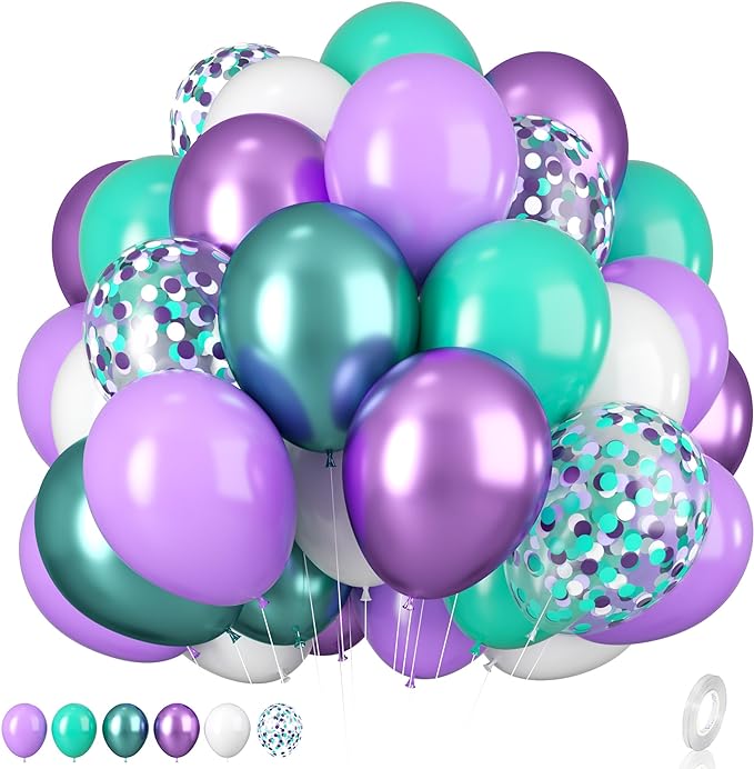 Mermaid Balloons, 12 Inches Purple and Green Balloons Teal Purple White by BIAPIAN