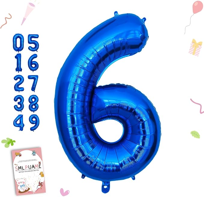 40 Inch Navy Blue 6 Balloon for 6th Birthday Party, Helium Giant Foil Number 6 by Smlpuame