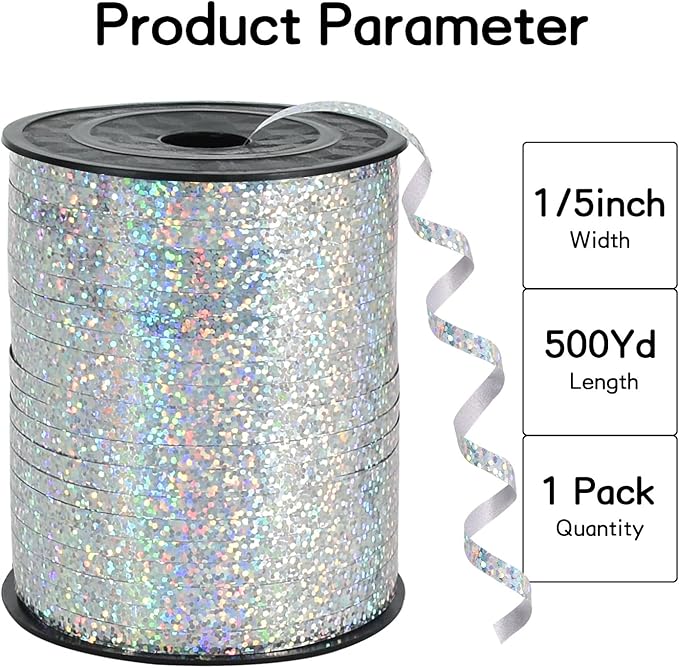 BEISHIDA 500 Yards Silver Ribbon Curling Crimped, Balloon String Shiny Metallic - Image 2