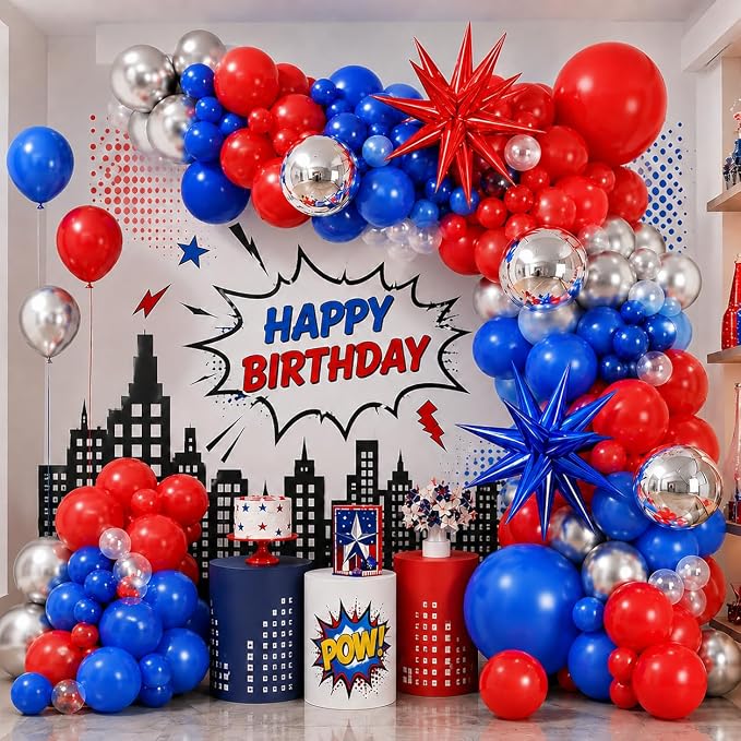 Red Blue Silver Balloon Arch Garland Kit, 4th July Patriotic 250th Anniversary by Jobkoo