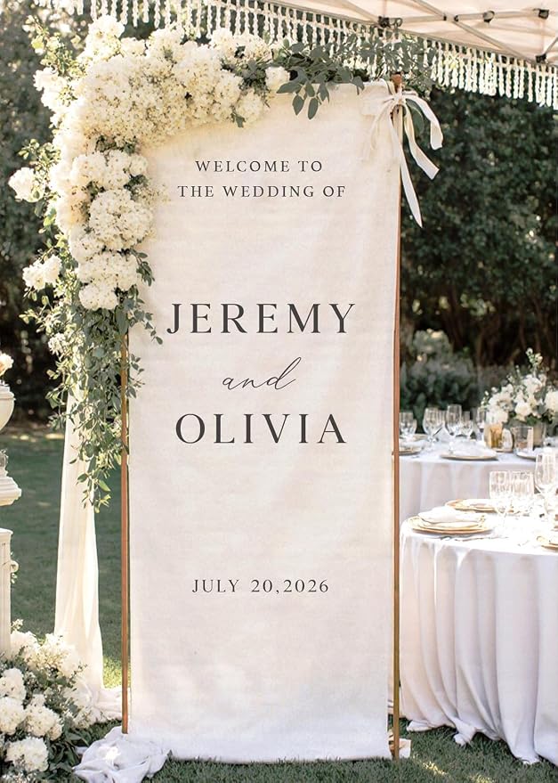 Wedding Welcome Sign Banner Personalized Custom Name Linen Fabric Wedding - Image 2