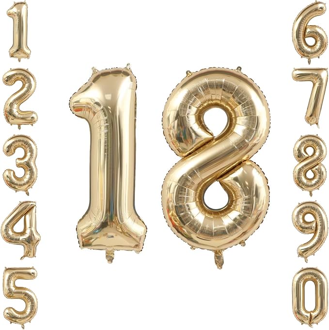 White Gold Number 18 Balloon 40 Inch, Champagne Foil Adult Decoration | by Unknown