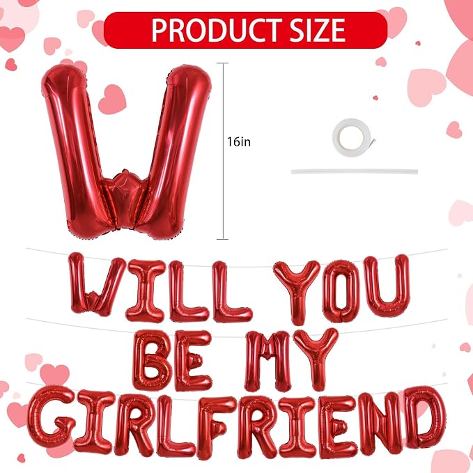TONIFUL 16 Inch Red Will You Be My Girlfriend Letter Balloons Be My Girlfriend - Image 2