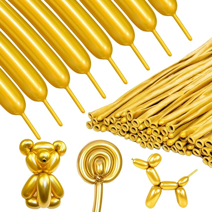 Metallic Gold Long Balloons Premium 260 Twisting Animals Magic Balloons by ZBYDNG