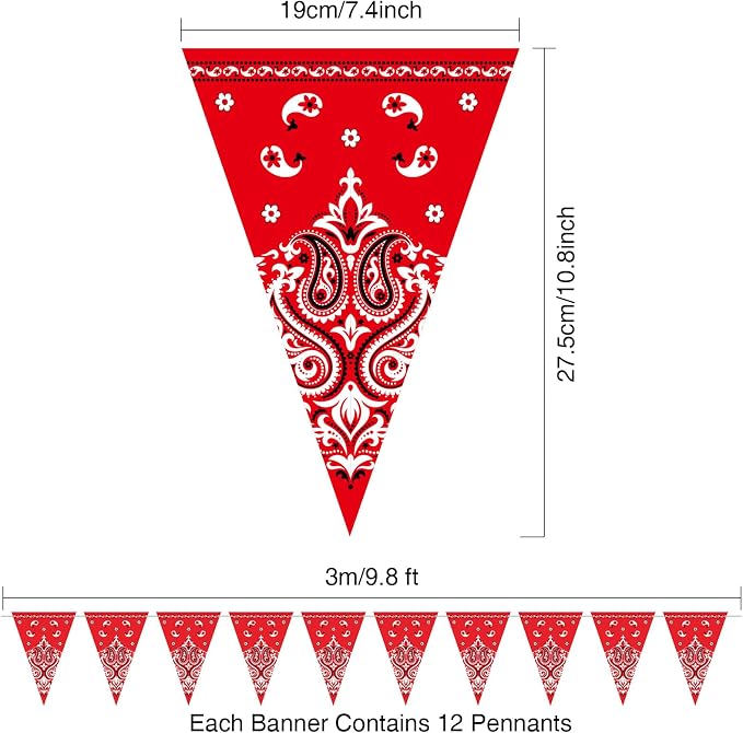 Boao 5 Pack Western Cowboy Party Decorations Bandana Pennant Banner Wild West - Image 2