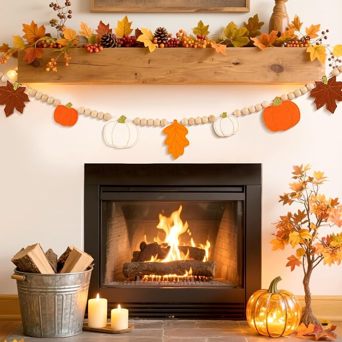 Fall Decorations for Home Felt Pumpkin Garland and Wood Bead Felt Pumpkins - Image 8