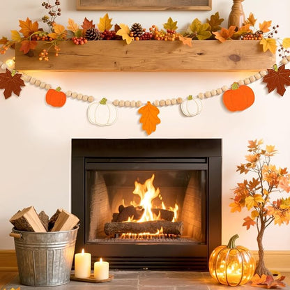Fall Decorations for Home Felt Pumpkin Garland and Wood Bead Felt Pumpkins - Image 8