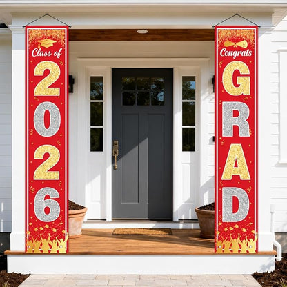 OHOME Graduation Decorations 2026 2027- Red Gold Congrats Grad Porch Banner by OHOME
