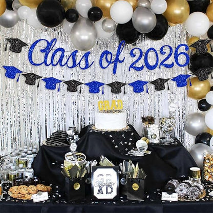 Class of 2026 Banner Graduation Decorations Class of 2026 Blue Glitter Congrats - Image 4
