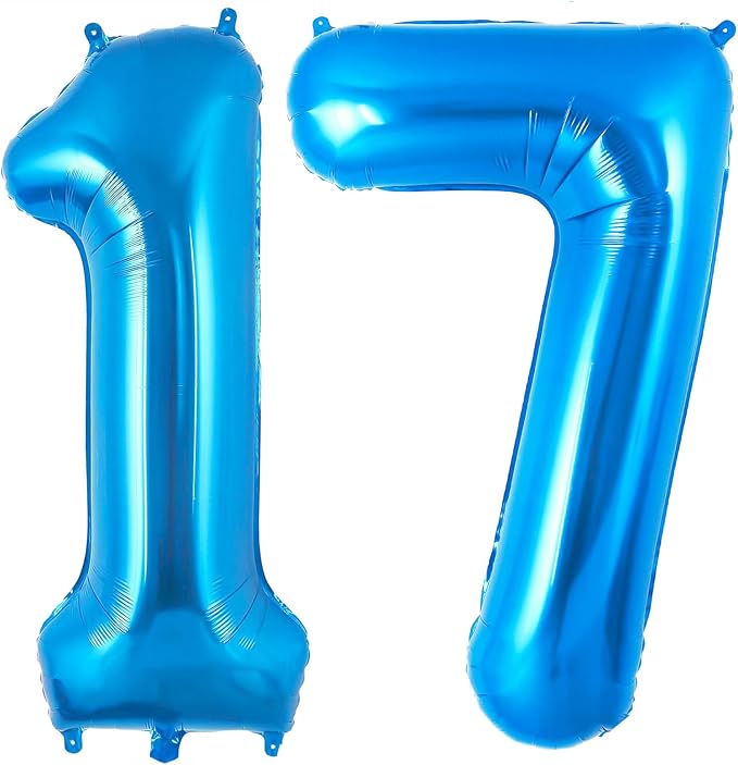 Blue 17 Balloon Number, 40 Inch Number 17 Balloon Big Blue Foil Mylar Helium by BBPOOL