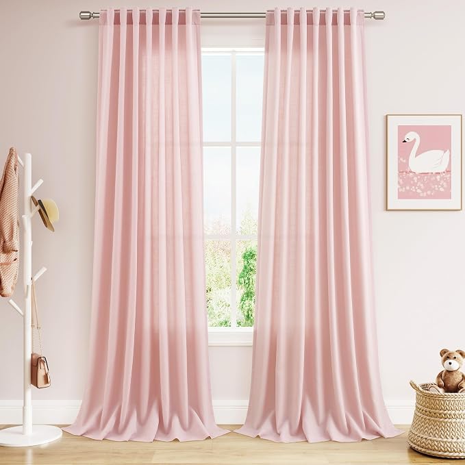 Pink Linen Curtains 96 Inches Long 2 Panels Set by Nanspring