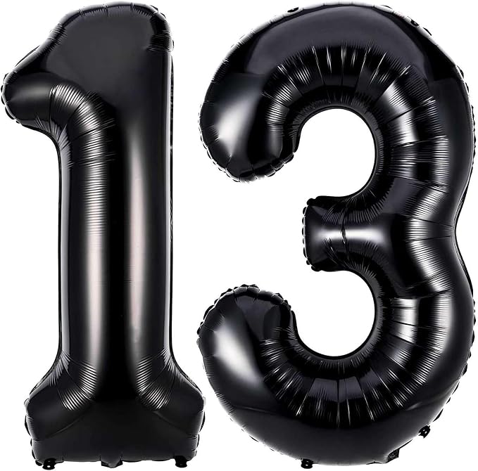 Black 13 Number Balloons, 40 Inch Giant Number 13 Balloons Foil Mylar Helium by Lovoir