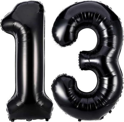 Black 13 Number Balloons, 40 Inch Giant Number 13 Balloons Foil Mylar Helium by Lovoir