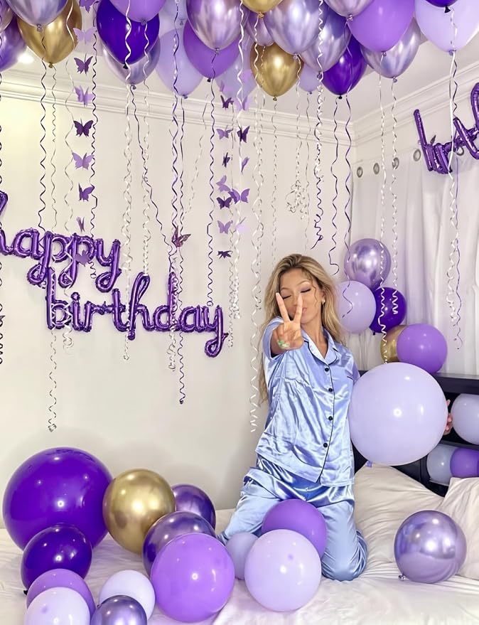 Purple and Gold Balloons, Metallic Gold Balloon | 50Pcs 12 Inch Purple Gold - Image 3