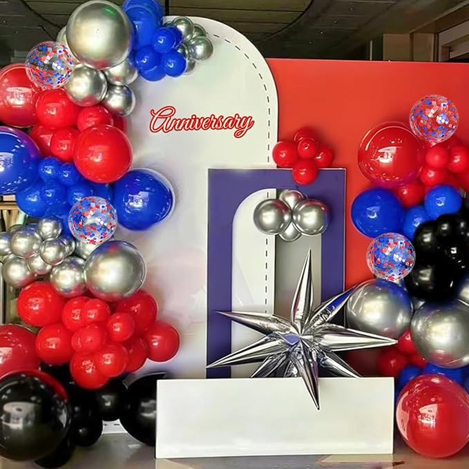 Red Black Blue Silver Balloons Garland Arch Kit - Image 6