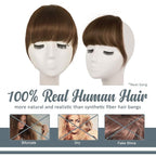 BARSDAR Real Human Hair Clip in Bangs - Human Hair Clip in Bangs for Women - Medium Brown Thick Bangs Extensions Fringe with Temples Real Hair Bangs Hairpieces - Medium Brown
