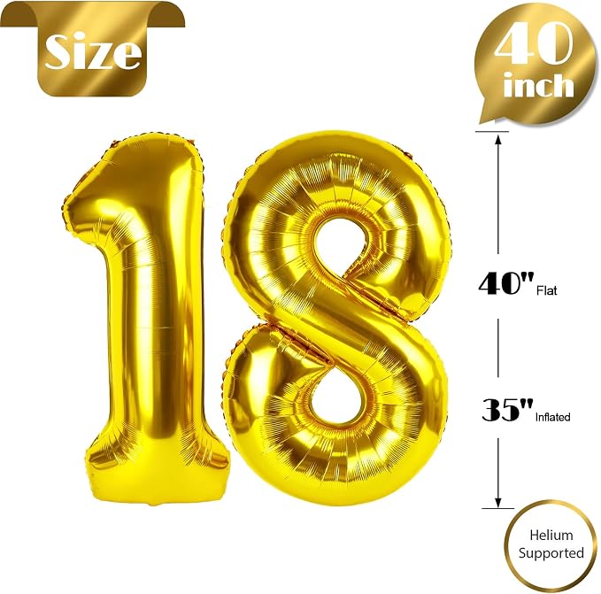 Gold Number 18 Balloon 40 Inch - Image 5