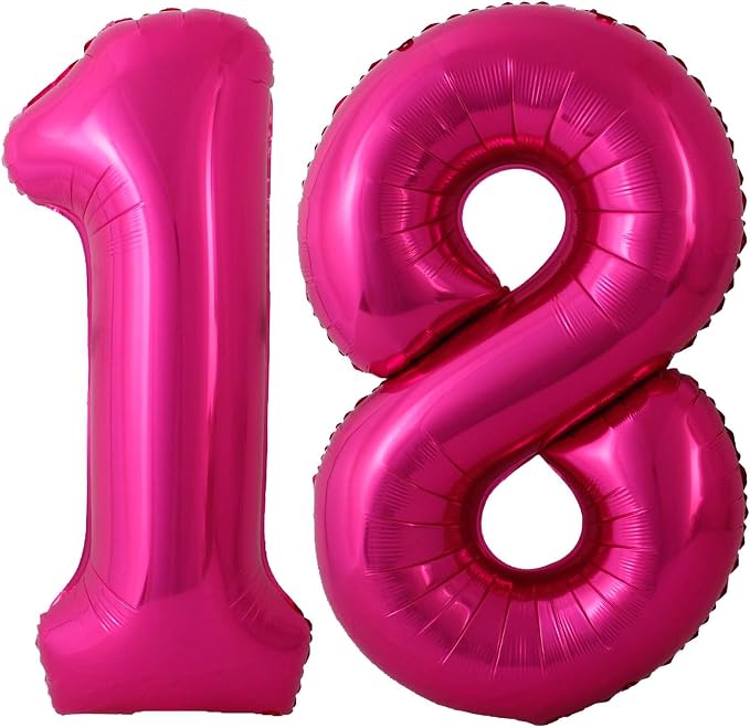 Hot Pink 18 Number Balloons, 40 Inch Giant Number 18 Balloons Foil Mylar Helium by Lovoir