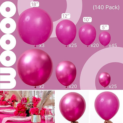 PartyWoo Hot Pink Balloon Arch Kit 140pcs Metallic Pink Balloons | Magenta - Image 2