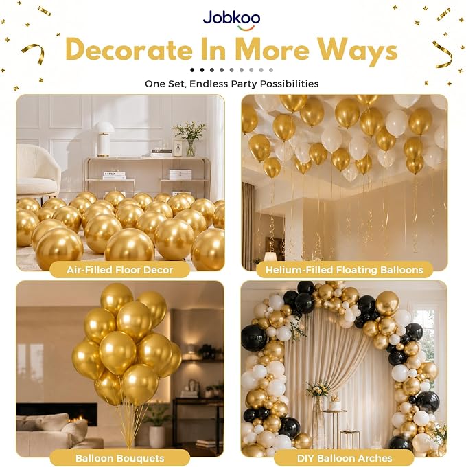 Jobkoo Gold Balloons 12 Inch, Metallic Chrome Gold Metallic Latex Balloon | - Image 4