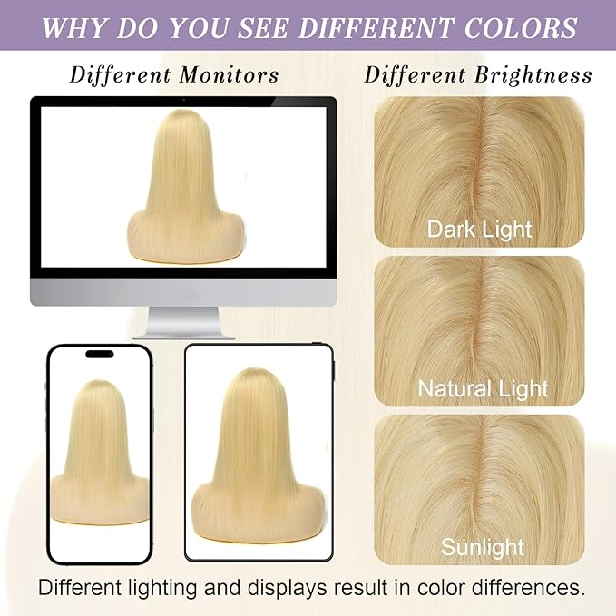 18 Inch Length Hair Toppers for Women with Thinning Hair, 3x5 Inch Injected Silk Base 130% Density Hairpieces #613 Bleach Blonde