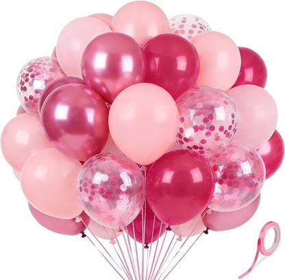 Pink Balloons 60Pcs 12 Inch Pink Confetti Latex Balloon Set by Kelfuoya